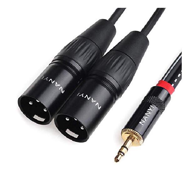 NANYI 3.5mm - 2XLR (メス-オス)マイクケーブル マイク用またはプロ録音用 Mixing (3.5mm-2 XLR オス-5m)