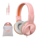 SIMOLIO ガールズ 有線ヘッドフォン マイク&ボリュームコントロール付き 85dB 94dB 104dB ボリューム制限 折りたたみ式 軽量 ヘッドセット...