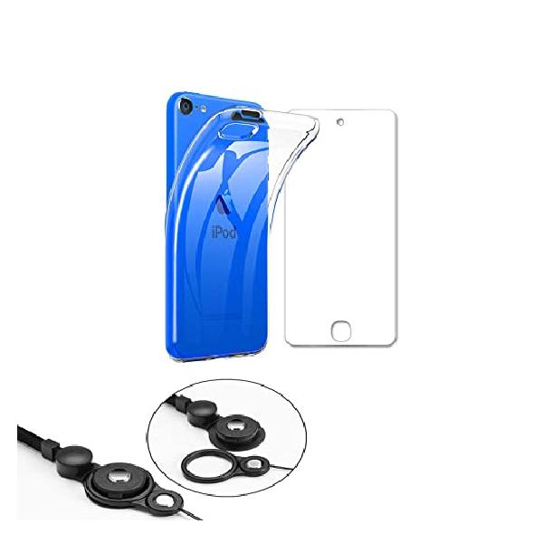 [3 in 1] iPod Touch 7/6/5 ガラスフィルム+ケース+両用ストラップ付き iPod Touch 7 スマホカバー 超薄型 軽量 TPU クリアケースカバー iPod Touch 7 フィルム 保護フィルム 防指紋 高透過率 携帯 ネ