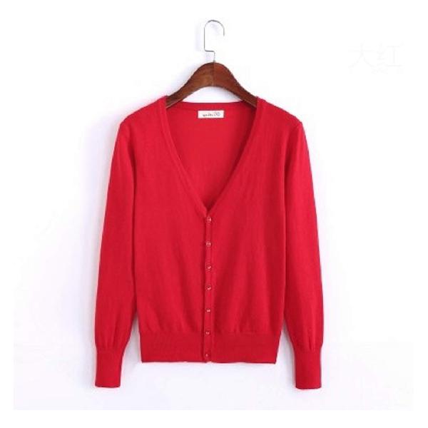 Blostirno Vネックカーディガン レディース 長袖 ニット 無地 きれいめ レッド(JK0822red-3xl)