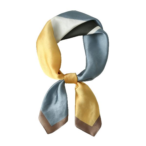 BRMM MIA スカーフ レディース シルク風 ネッカチーフ バンダナ カジュアル 正方形 多機能 バッグ飾り 髪飾り 春夏 海辺 旅行 通勤 オフィス 70×70cm (イエロー ブルー)