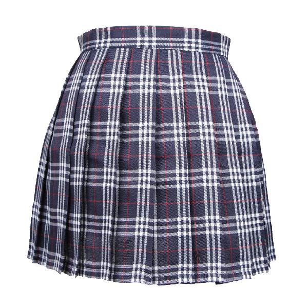 Blostirno プリーツスカート チェック柄 ミニ スクールスカート ハイウェスト ひざ丈 制服 女子高校生 ブルー(JP0061BL-L)