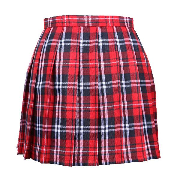 Blostirno プリーツスカート チェック柄 ミニ スクールスカート ハイウェスト ひざ丈 制服 女子高校生 赤+黒(JP0061R1-S)
