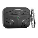 AhaStyle 頑丈 AirPods Pro ケース カバー 硬質TPU 保護ケース 耐衝撃 カラビナ付き 紛失防止 AirPods Proに適用 (ブラック)(2)