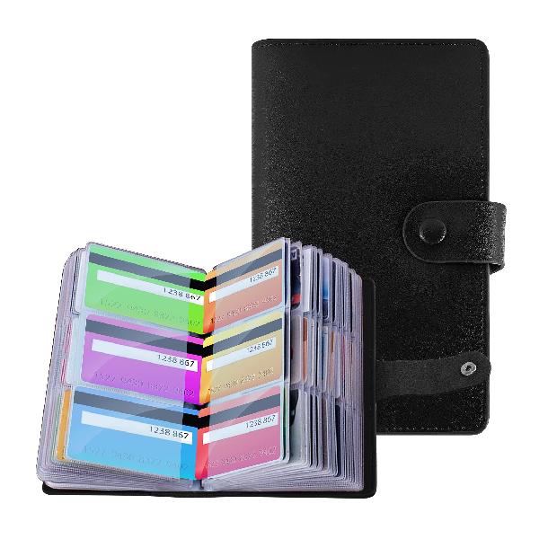 PAKESI クレジットカードケース名刺入れ大容量名刺ファイルマルチスロットカードホルダー102枚メモリーカード2マルチスロットPUレザー（黒）