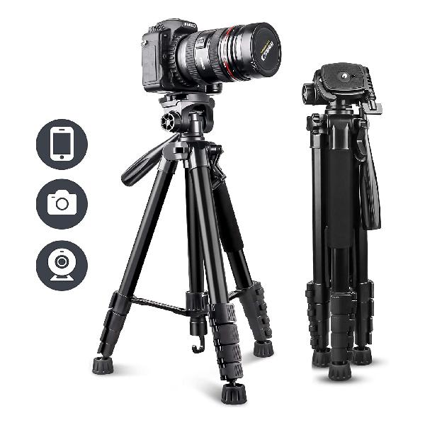 UBeesize 170cm 三脚 カメラ三脚 スマホ三脚 ビデオカメラ/一眼レフカメラ/スマホ/タブレット対応可能 360°回転可能 軽量 収納袋付き (黒)