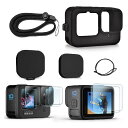 GoPro HERO 11/HERO 10 / HERO 9 BLACK 専用 シリコンラバーハウジング + 2セット(6個) 強化ガラス保護カバーブラック ソ...