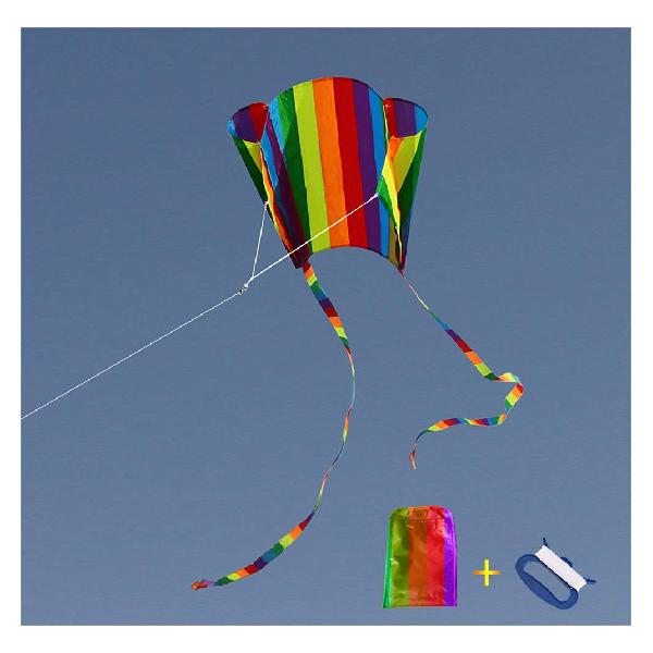 KOKOSUN 凧 レインボーカイト 組み立て簡単 ハンドル 30M凧糸 アウトドア 微風で揚がる凧 収納袋付き (レインボー)
