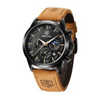 腕時計 メンズ BENYAR ムーンフェイズ マルチカレンダー クロノグラフ ビジネス フォーマル メンズ 革ベルト アナログ腕時計 防水とスクラッチ耐性