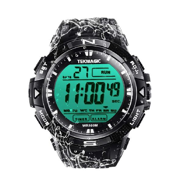 TEKMAGIC 100m デジタル水中防水水泳腕時計目覚まし時計およびストップウォッチ機能を使って デュアルタイムゾーン表示をサポート タイマーカウントダウン 12/24時間形式