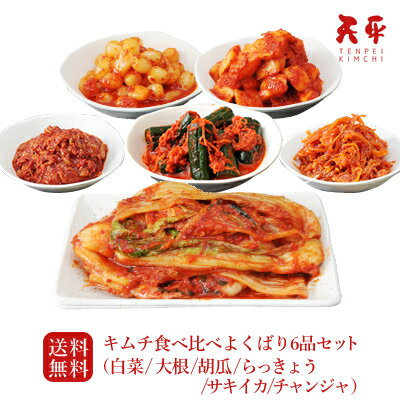 【送料無料】キムチ◆食べ比べよくばり6品セット◆ 国産 催事 天平 お試し ギフト 手土産　無添加 乳酸菌 発酵 発酵食品 天平キムチ 滋賀 プレゼント 御歳暮 お歳暮 歳暮 帰省土産