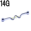 ボディピアス 14G ウェーブ ビーズチャーム インダストリアルバーベル (1.6mm)/約38mm BP-ID80(4)