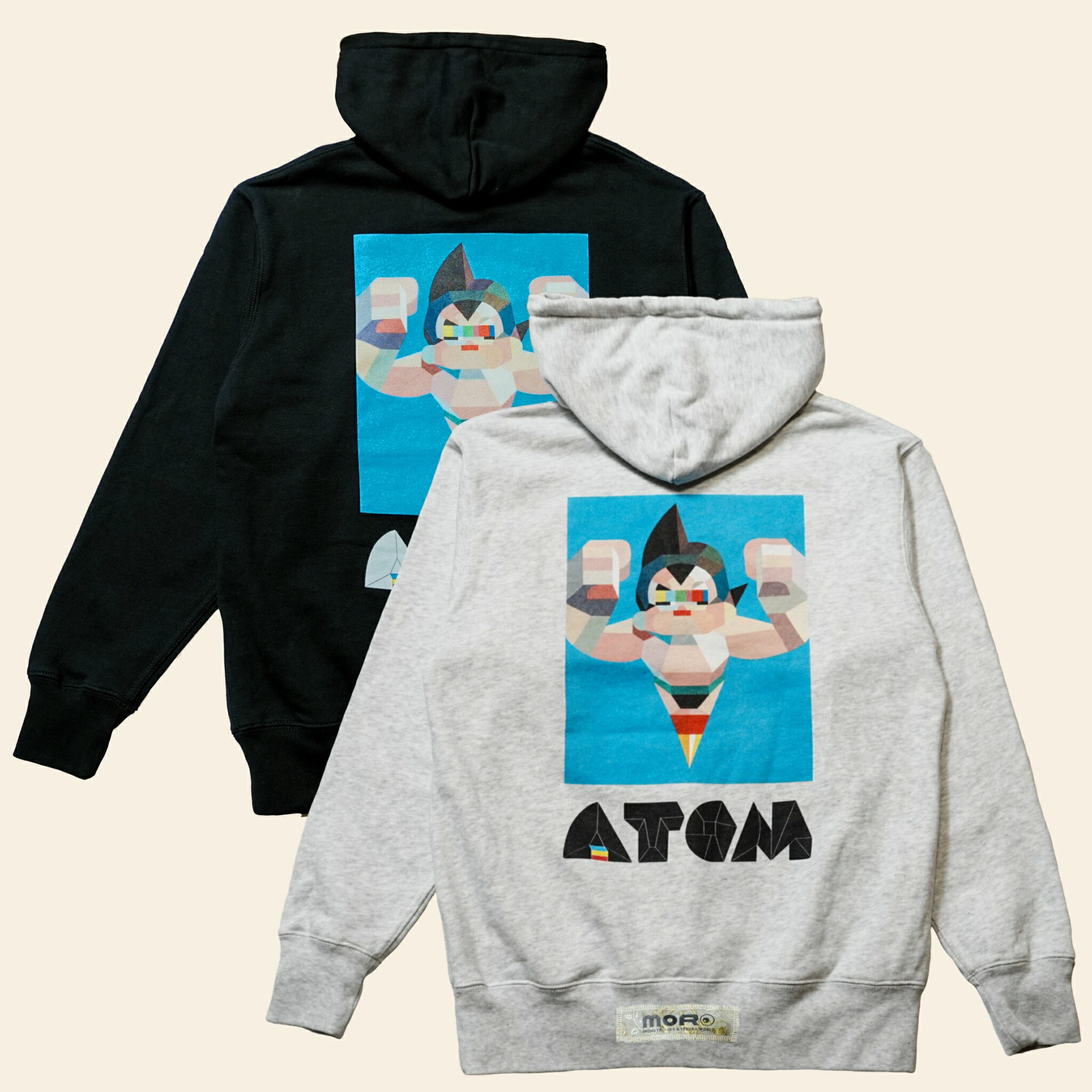 MONSTROUSA ATOM feat.MonkeyDesign アトムフーディー パーカー メンズ レディース 春秋冬 綿100 グレー/ブラック サイズM/L