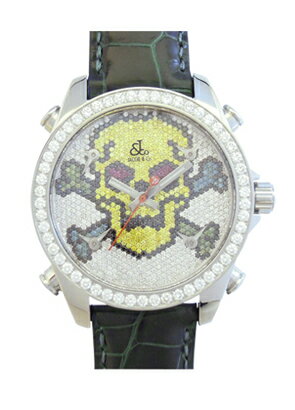 ジェイコブ JCMSKULL1D ファイブタイムゾーン カラースカル 40mm SS ダイヤモンド文 ...