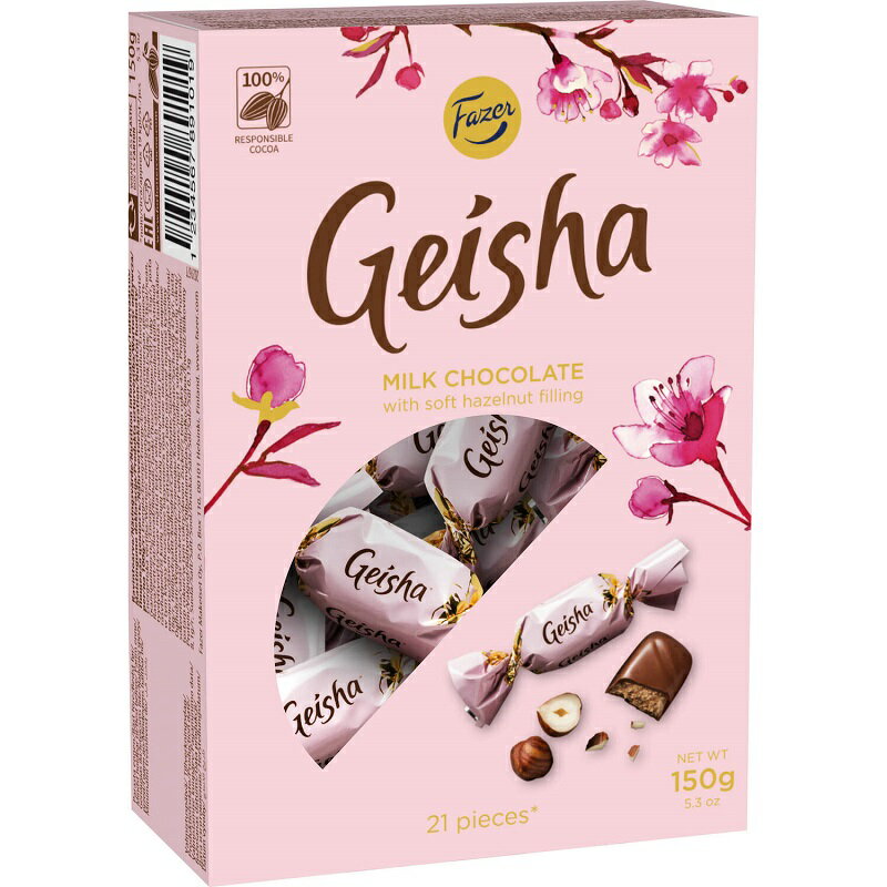 ゲイシャ ミルクチョコレート(150g 箱入り)【賞味期限：2024年8月6日】ファッツェル Fazer Geisha フィンランド 北欧 サスティナブル 輸入菓子 ブランド 高級 プレゼント プチギフト ヘーゼルナッツ 個包装 ハロウィン