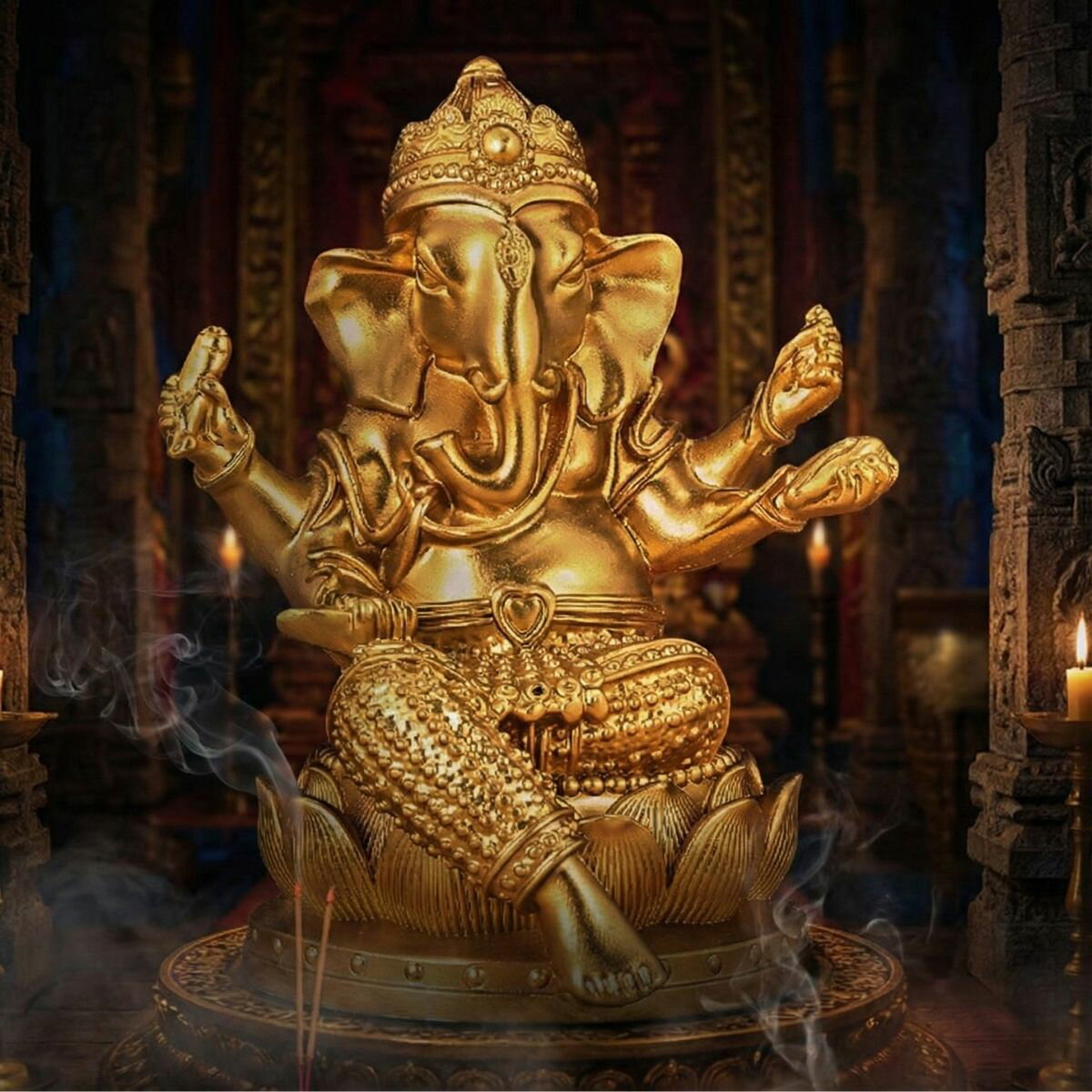 ガネーシャ像 黄金 置物 金運 開運 商売繁盛 学業成就 富と智慧の神様 インテリア 玄関 リビング オフィス プレゼント