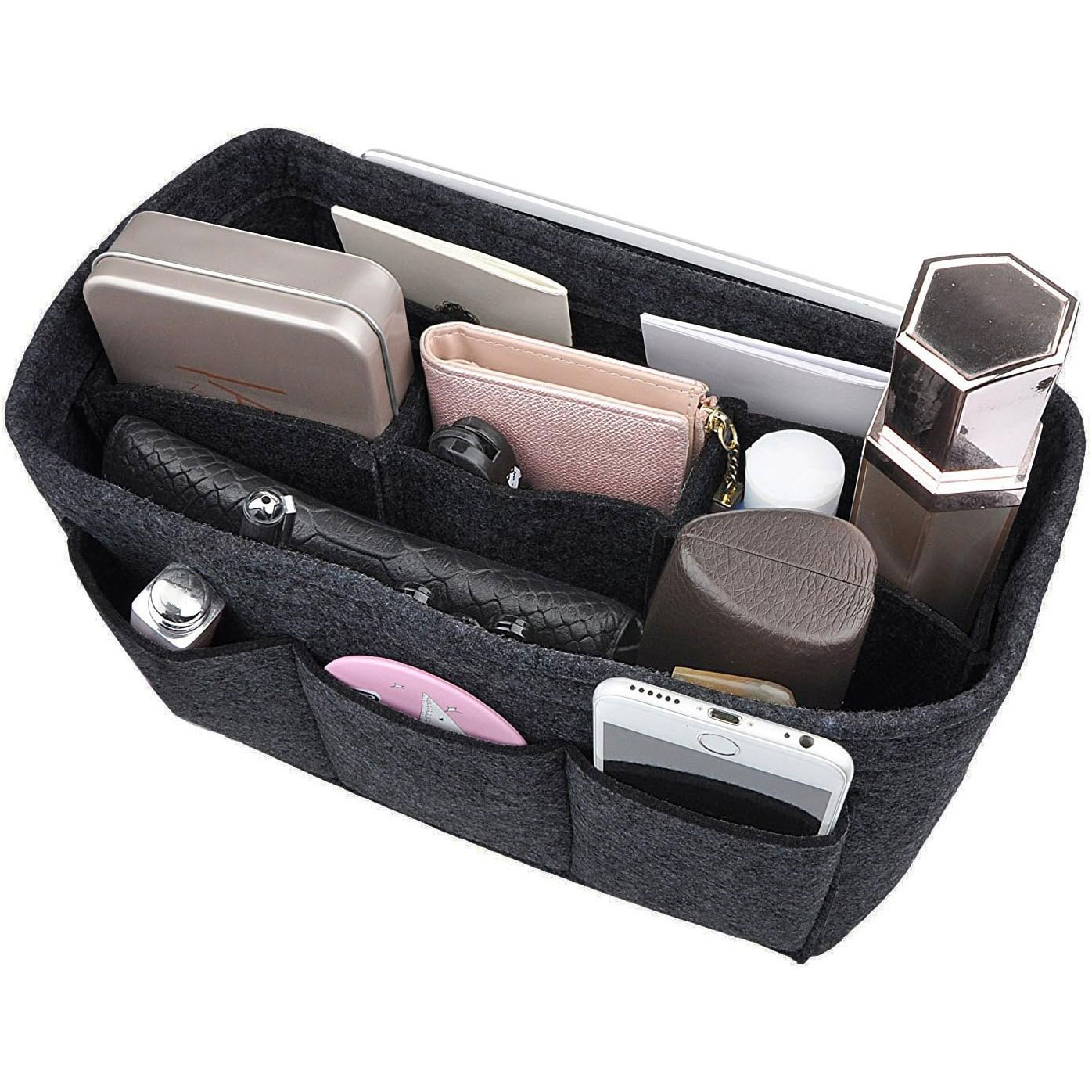 乐天商城 - フェルト バッグインバッグ 取り外し自由の仕切り付き インナーポケット 大容量 小銭入れ 便利 収納バッグ おしゃれ バックインバック メンズ レディース ブラック レッド インナーバッグ