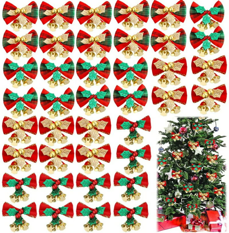 乐天商城 - 30個セット クリスマス装飾品 蝶結び クリスマスツリー装飾 クリスマス飾り クリスマスクリスマスリース 飾り付け かわいい蝶結び ベル付き DIY手作り 装飾品 ギフト飾り プレゼント包装