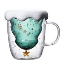 コーヒーカップ 3Dクリスマスツリーのガラスコップ ダブルウォールグラス おしゃれな 願い星 コーヒーマグ クリスマスギフト プレゼント用 贈り物