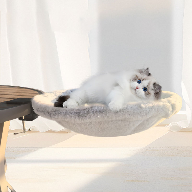 デスク用猫ハンモック 人造ウサギ毛 猫ハンモック 猫ベッド ペットベッド 吊りハンモック キャットハン..