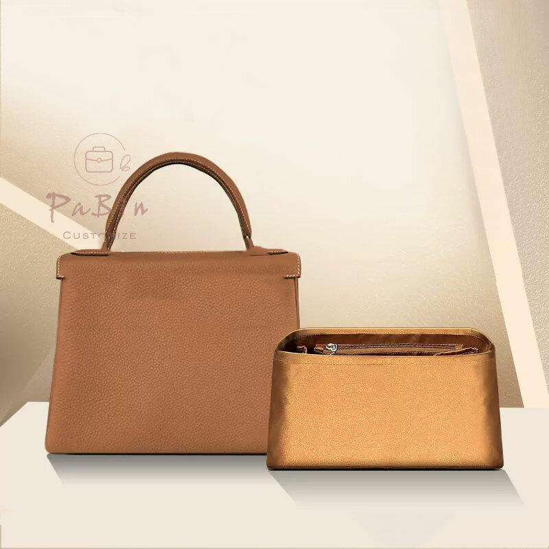 バッグインバッグ Hermes Kelly25 対応 軽量 自立 インナーバッグ 高級絹　チャック付き 小さめ 大きめ..
