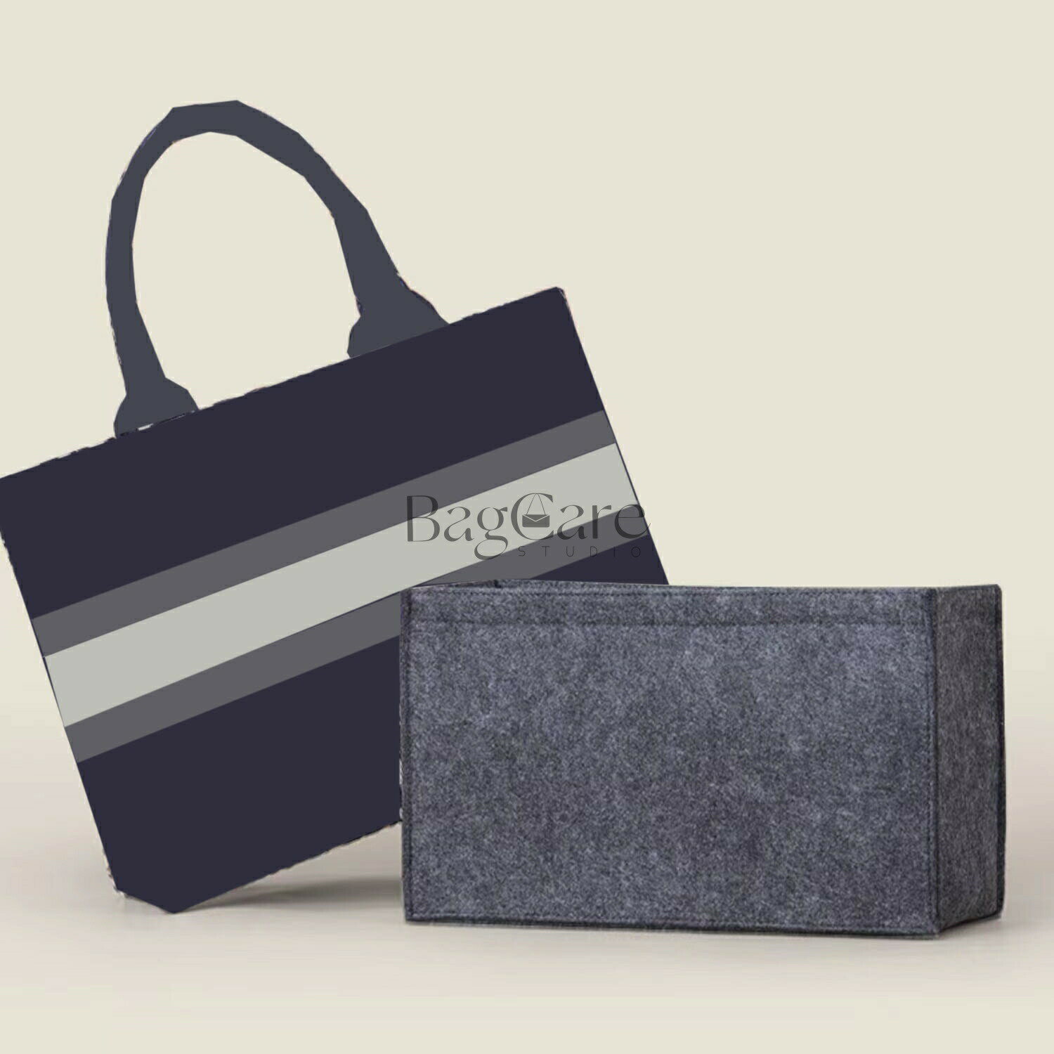 バッグインバッグ ディオール Dior book tote 対応 フェルト 軽量 自立 インナーバッグ チャック付き 小さめ 大きめ バッグの中 整理 整頓 通勤 旅行バッグカスタマイズ　定制 バッグ 内部 底 汚れ防止 BagCare