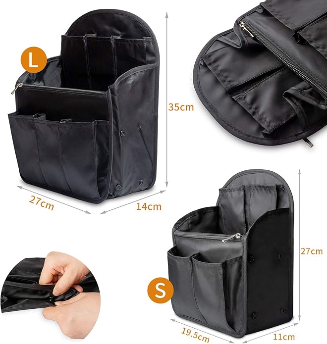 インナーバッグ 軽量防水収納バッグ バッグインバッグ 収納力 仕分け ブラック ナイロン 整理 整頓 バッグの中 レディース おしゃれ S/Lサイズ
