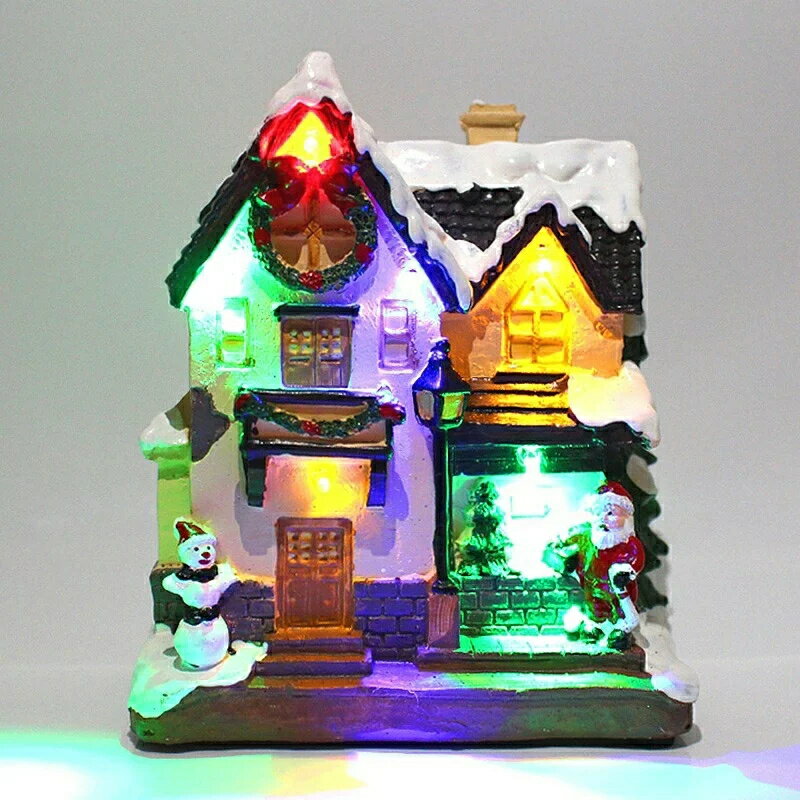 照明付き クリスマス 樹脂 セラミック LEDライトハウス クリスマス飾り ハウス置物 イグルー装飾品 バッテリ駆動 クリスマス ハロウィーン 飾り物 乾電池がつきません 