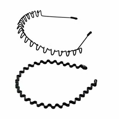 男の子 カチューシャ ヘアバンド 鉄 波型 くし付き 滑り止め 黒 前髪 髪飾り 2本セット