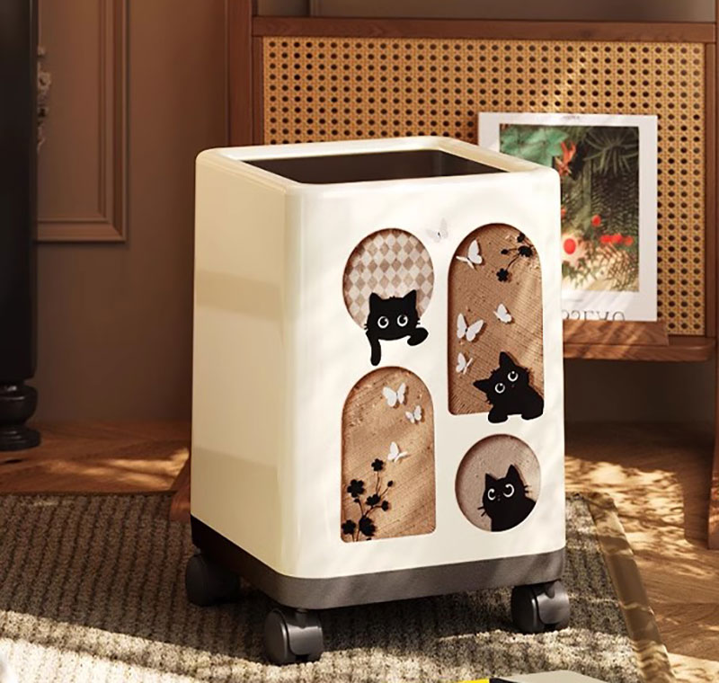 乐天商城 - ゴミ箱 かわいい 13L フタ付き 車輪付き 移動可能 猫 北欧 ゴミ箱 大容量 角型 円形 洗面所/ベッドルーム/キッチン/リビング/オフィス用