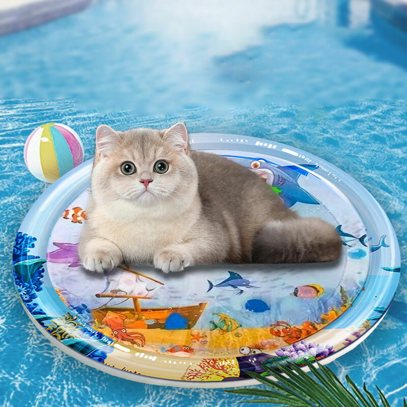 乐天商城 - 猫用ウォーターマット 冷涼 マット 注水式 ペットマット 兼用マット 冷感 小型犬 猫 夏 暑さ 暑さ対策 グッズ 夏用 直径65/100CM 空気ポンプ付属（ランダムカラー）