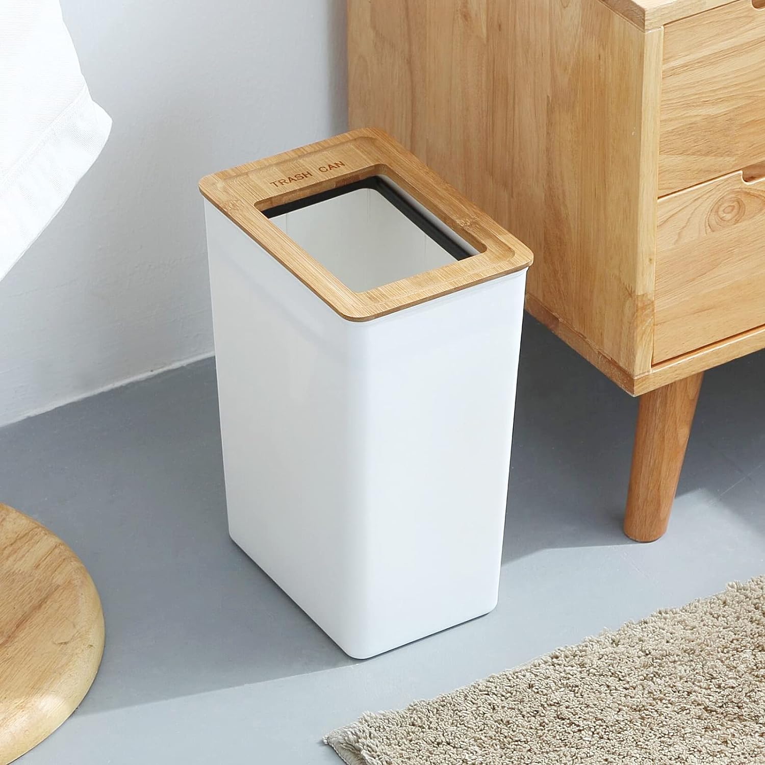 Rakuten - ゴミ箱 おしゃれ 9L フタ付き ダストボックス 北欧 ゴミ箱 袋が見えない 大容量 角型 ホワイト 洗面所/キッチン/デスク/オフィス用