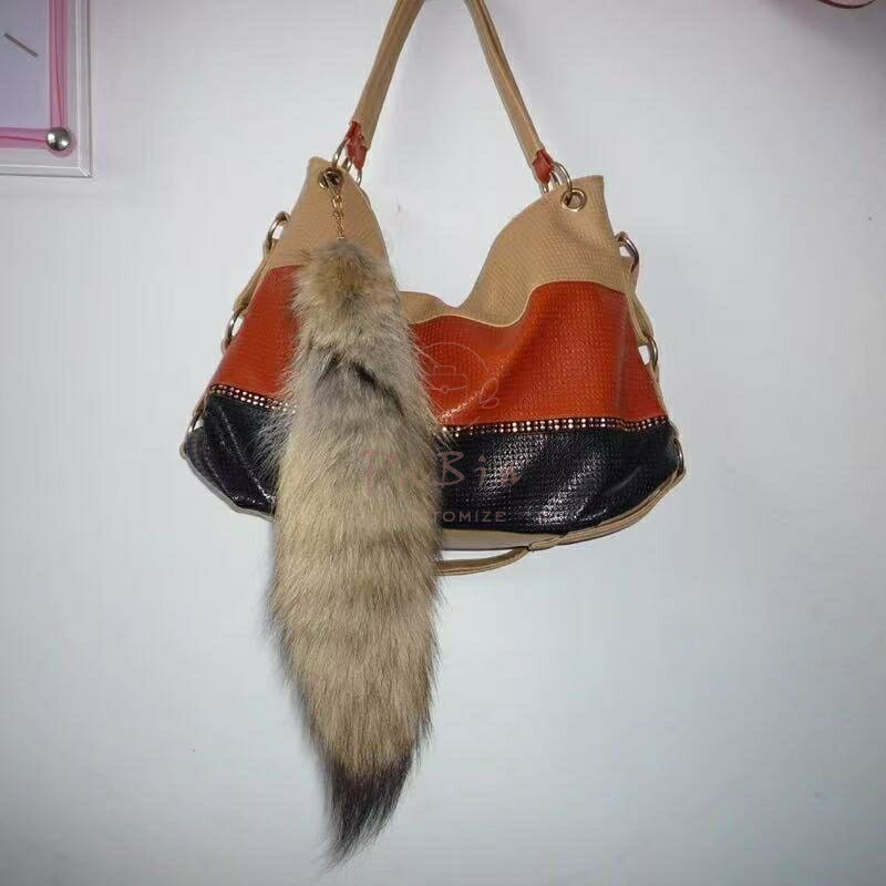 【リアルファー 高品質】 約35-40cm 尻尾 キーホルダー しっぽ 狐のしっぽ キーチェーン ペンダント バ..