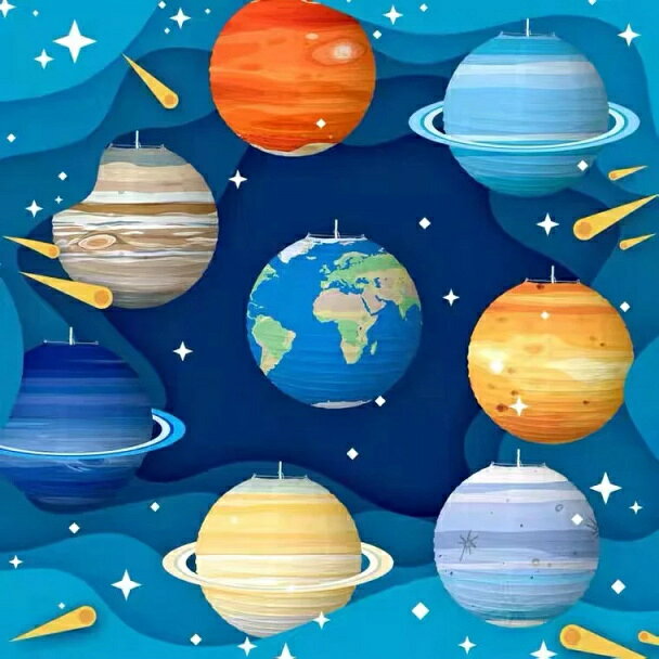 8つの惑星セット 惑星 紙提灯 直径30cm ちょうちん 丸型 紙つりとう 宇宙ペーパー...