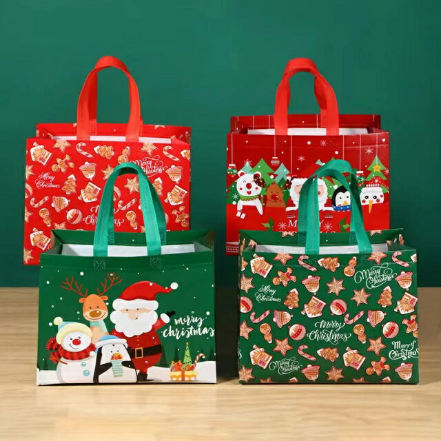 乐天商城 - 12枚セット 35x17x25cm 横型タイプ クリスマス手提げ袋 クリスマス バッグ 手提げ 丈夫 不織布バッグ 幅/マチ付き トート 大容量 おしゃれ プレゼント