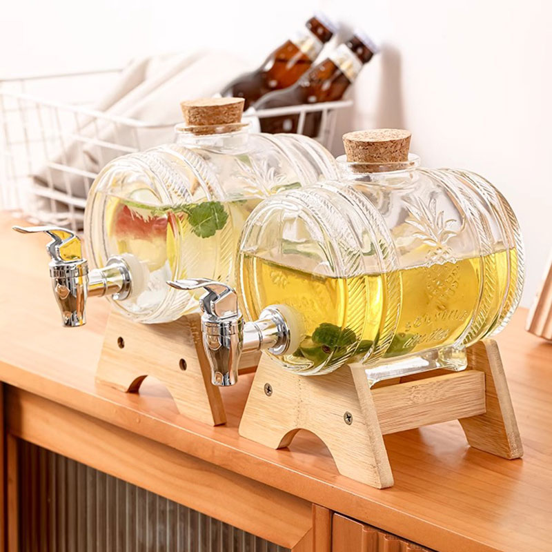 冷水筒 ポット ジュース容器 蛇口付き 1000ml 大容量 飲み物 ジュース 飲料バケット ガラス製 透明 保..