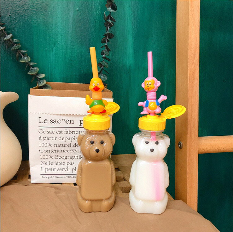 乐天商城 - 【新発売】10個セット ドリンクボトル 250ml フタ付き ストロー付き タピオカボトル チーズティー バナナジュース くま 熊 クマ ボトル ドリンク カップ プラカップ 透明カップ プラコップ 飲み物 コップ（ボトル+フタ+ストロー）