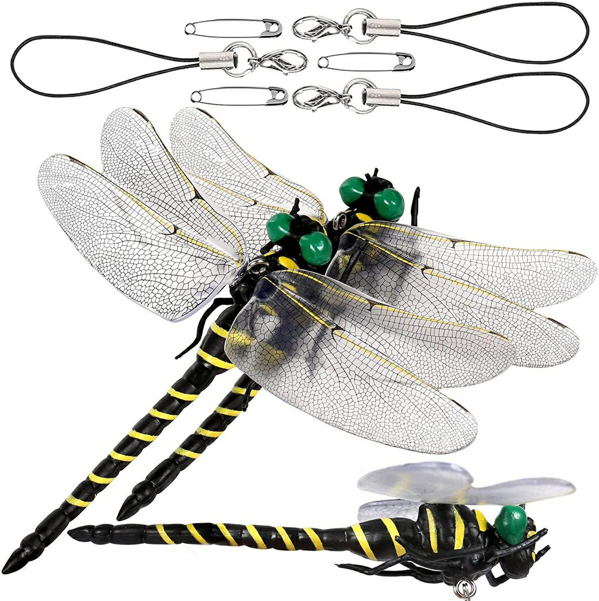虫対策とんぼ (3匹 12cm級) 虫対策グッズ ストラップ 安全ピン 虫対策 庭 動物 昆虫 おもちゃ 模型 釣..