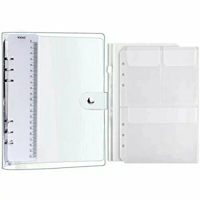 【半額★楽天スーパーSALE】 ルーズリーフ手帳 透明バインダーケース A5サイズ手帳 PVCクリア素材 柔らかい ボダン付き 透明袋口 2枚付き 定規付き ノ...