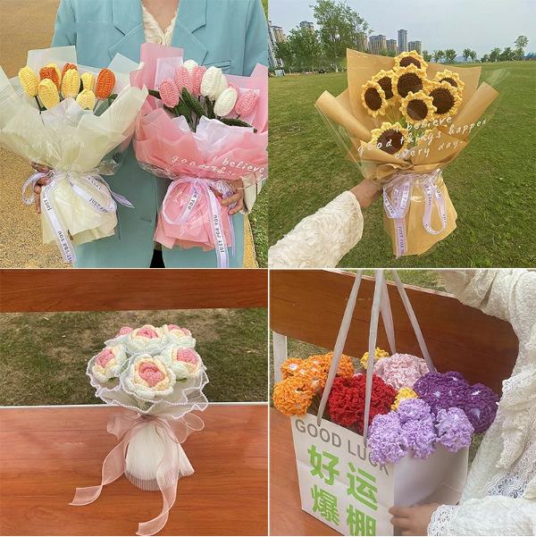 【50%OFFクーポン】4本セット 毛糸 造花 花束 かぎ針で編む花束 枯れない花 手芸 編み物 手作り 母の日 敬老の日 開店祝い 卒業式 女性 プレゼント バレンタインデー ホワイトデー 可愛い 花束 誕生祝 結婚式 花の本体のみを販売