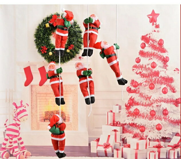 Rakuten - サンタはしご クリスマスツリー飾り サンタクロース人形 クリスマスパーティー吊り装飾用