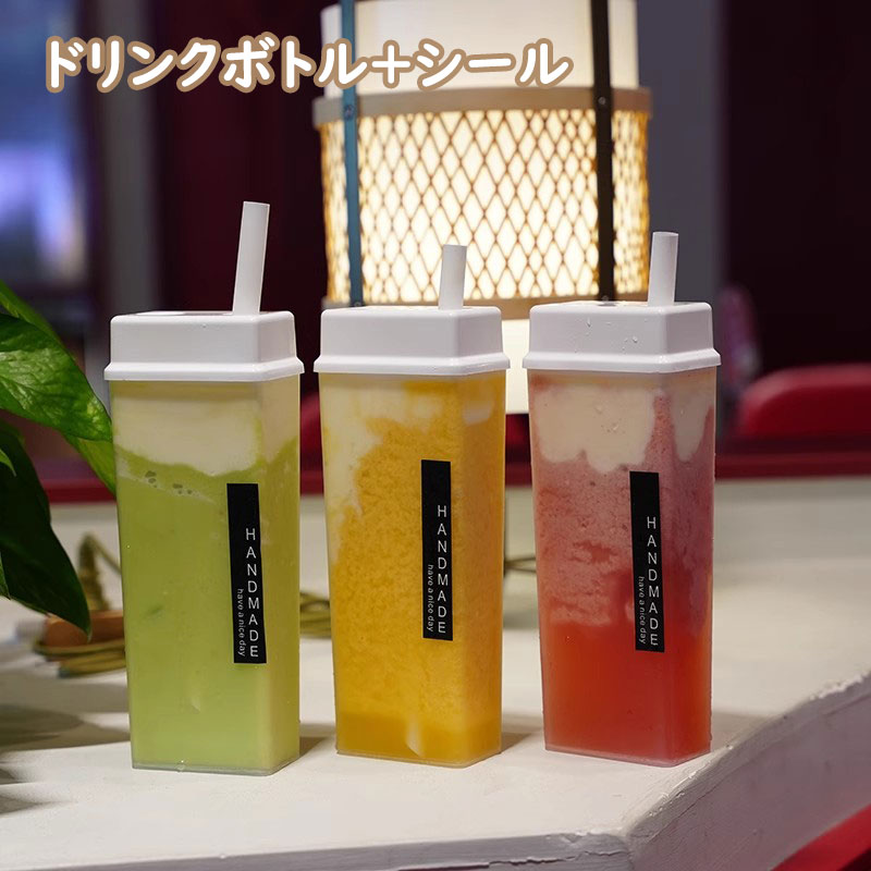 乐天商城 - ドリンクボトル 500ml フタ付き ストローなし シール付き タピオカボトル チーズティー バナナジュース ボトル ドリンク カップ プラカップ 透明カップ プラコップ 飲み物 コップ 20個 40個セット