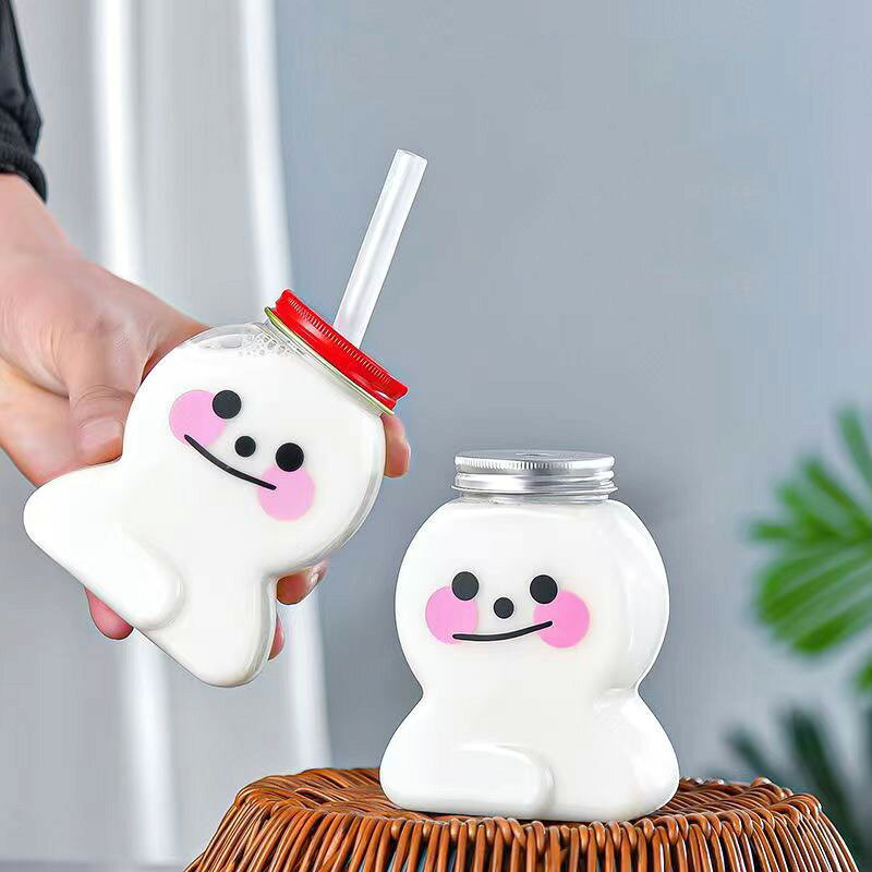 乐天商城 - 【24最新】雪だるま 10個セット ドリンクボトル 400ml フタ付き ストローなし タピオカボトル チーズティー バナナジュース くま 熊 クマ ボトル ドリンク カップ プラカップ 透明カップ プラコップ 飲み物 コップ