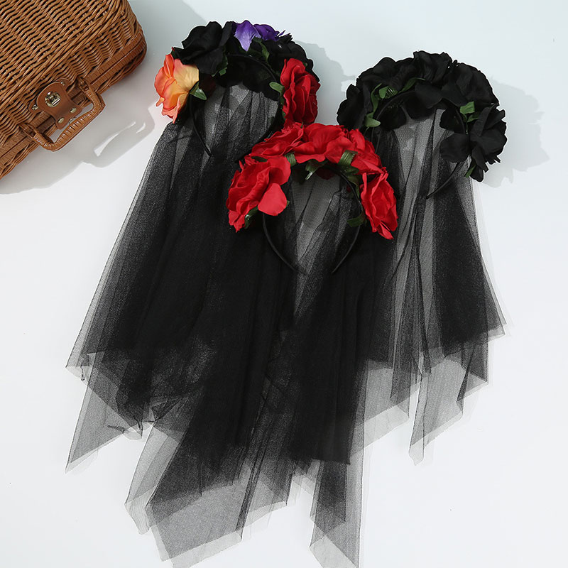 【半額★楽天スーパーSALE】 ハロウィン ヘアバンド バラ ベール 万聖節 髪飾り 仮装 レディース 女の子 パーティー 舞台道具 ハロウィン雰囲気満々 写真...