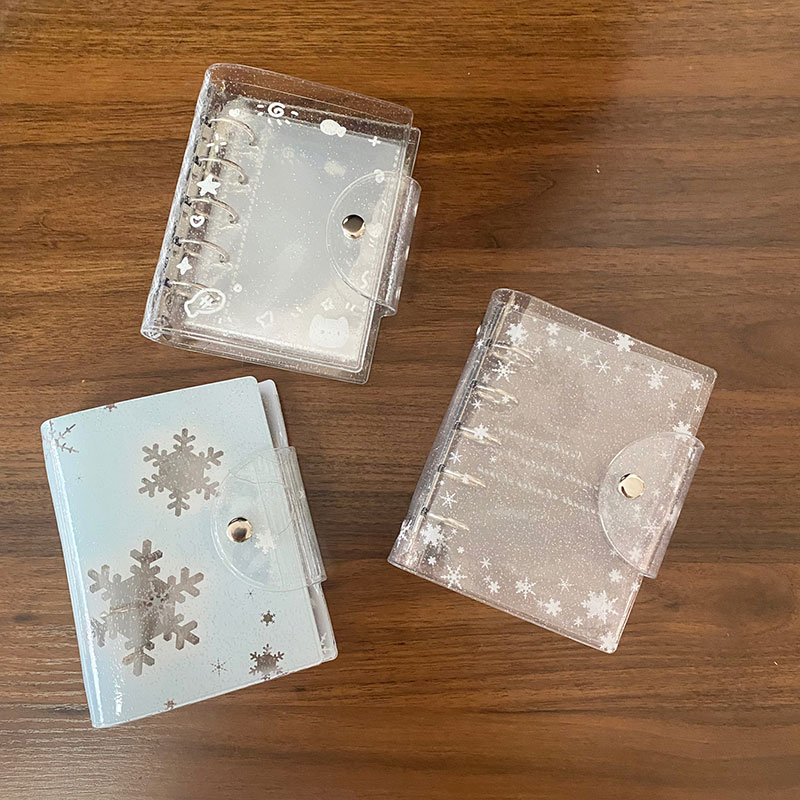 シール帳 バインダー 透明 M5 クリア キラキラ 猫 雪 5穴 PVC はがせる 女の子 手...