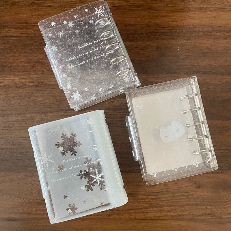 シール帳 バインダー 透明 M5 クリア キラキラ 猫 雪 5穴 PVC はがせる 女の子 手...