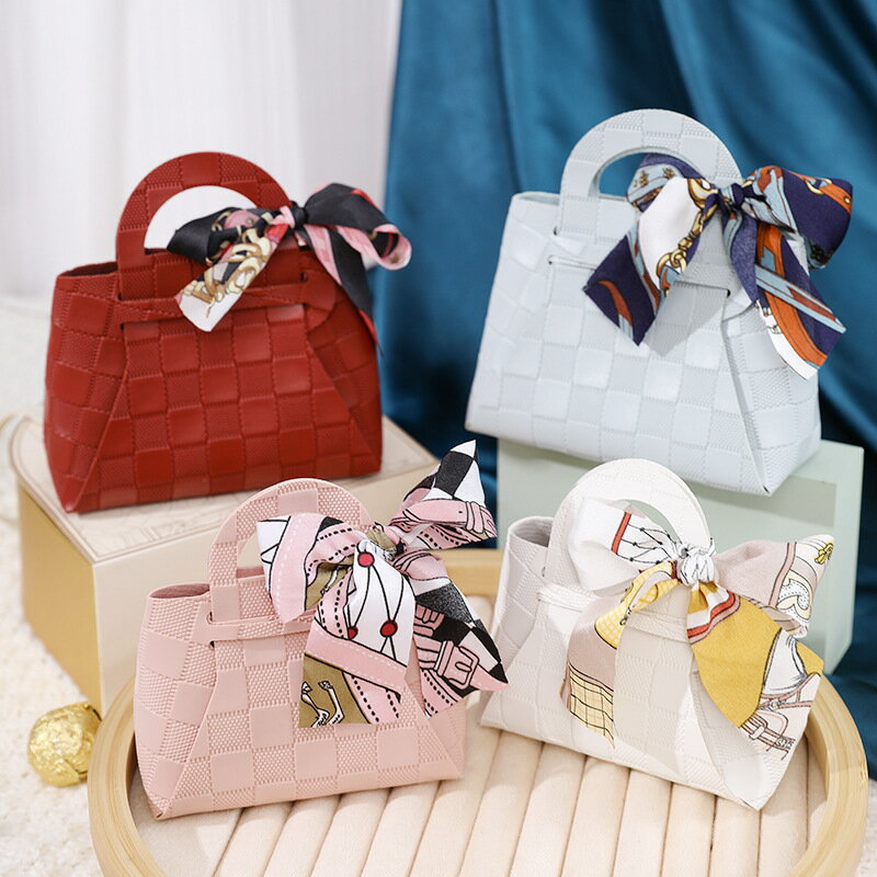 乐天商城 - ラッピング PUレザー リボン付き 10枚入 多色 組み立て お菓子や小物に ギフトバッグ おしゃれ 包装 プレゼント袋 ラッピング袋 厚手 耐久性 結婚式 お土産