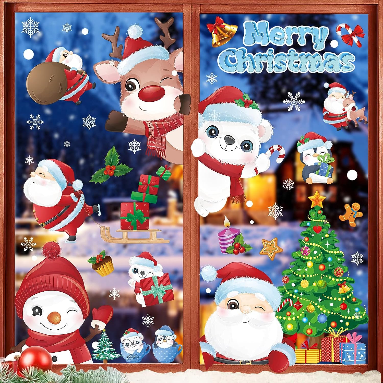 乐天商城 - クリスマス ステッカー 窓 静電ステッカー 飾り 9枚 192pcs入り クリスマス ウォールステッカー 窓ステッカー 剥がせる 汚れない 雪 サンター トナカイ クリスマスツリー 壁飾り 小物 部屋 装飾品 インテリア