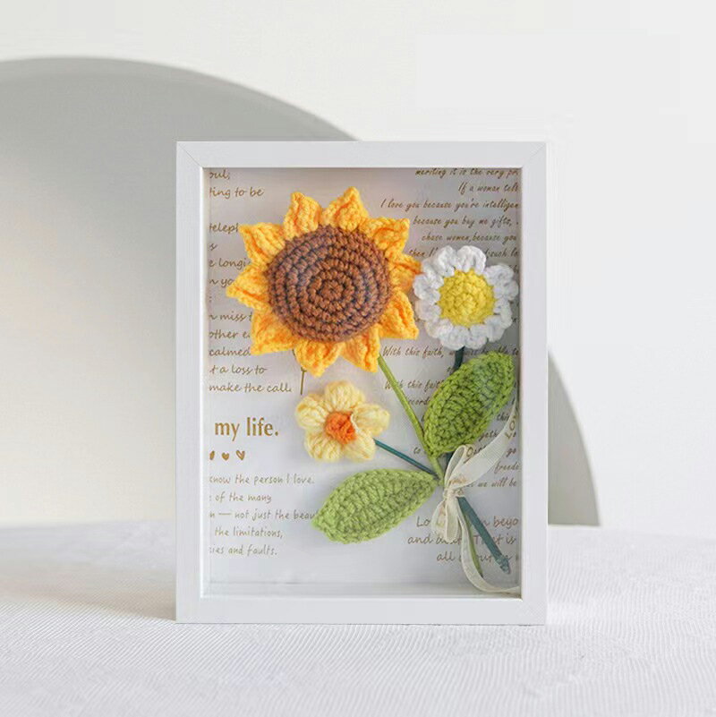 フォトフレーム花 立派な花 かわいい花 誕生祝プレゼント用 告白 婚約 記念日お祝い diy毛糸手編み 手芸 編み物 かぎ針で編むブーケ 枯れない花 母の日 敬...