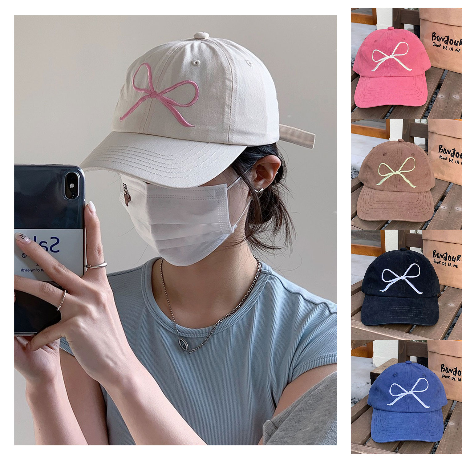 乐天商城 - 帽子 レディース 女性 キャップ かわいい リボン 野球帽子 日焼け止め 軽量 シンプル アウトドア ランニングキャップ 無地 通気性 柔らかい 通学 春 夏 秋 プレゼント